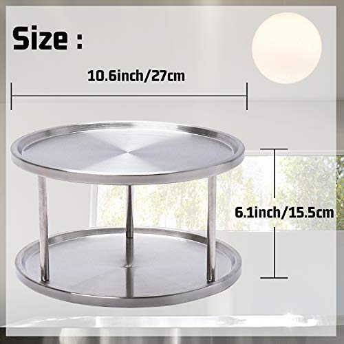 Aishna YUS956 2 Tier Lazy Susan Turntable Organizer,Stainless Steel 360 Degree Turntable Pantry Cabinet Turning Table Spice Rack Organizer Tray thumb #1