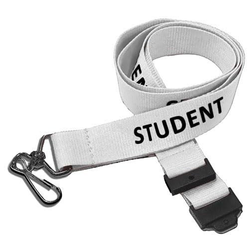 School Badges UK Student Lanyard with safety breakaway multiple colours 10 pack (White)