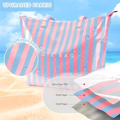 Image of KALIDI PVC Zipper Tote Bag, Jelly Kraft Paper Beach Bag Large Hobo Carry All Travel Shopping Handbag Plastic Shoulder Bag