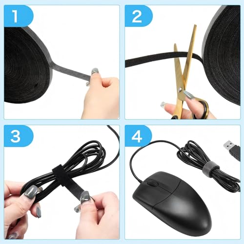 Image of WILLBOND 1 /2 Inch x 45ft Fastening Tape Cable Ties Reusable Fastening Nylon Tape Double Side Hook Roll Hook and Loop Straps Wires Cords Management Wire Organizer Straps (Black)