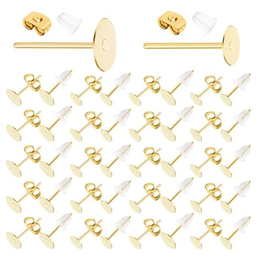 Earring Posts Stainless Steel, Flasoo 1200Pcs Hypoallergenic Earring Posts and Backs, Gold Flat Pad Earring Studs with Clutch for Earring Making and DIY Stud Earring Supplies