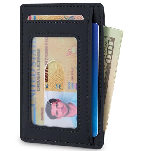 Image of Travelambo Slim Wallet Front Pocket Minimalist Leather RFID Blocking Medium Size(Edge-Finished Black)