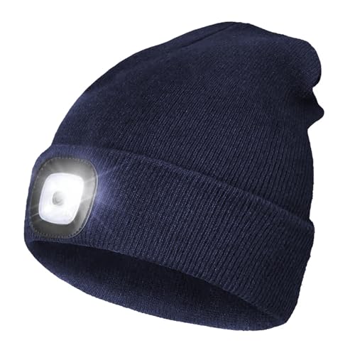 KANCOKIT Unisex Lighted Beanie with USB Headlamp Navy