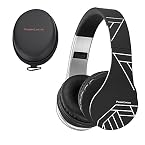 PowerLocus Casque Bluetooth sans Fil, Pliable Casque Audio Stéréo, Oreillette Bluetooth avec Micro Intégré/Micro SD/FM Radio pour Téléphones/PC/Tablettes/TV (Noir/Argent)