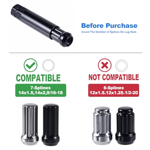 Image of 7 Spline Lug Nut Key, 2 Pack, 7 Point Spline, 21mm & 22mm Hex Socket, Alloy Steel, M14x1.5, M14x2, 9 /16-18 Threads
