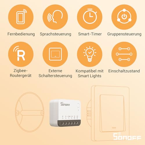 SONOFF ZBMINIR2 Zigbee Smart Schalter, Zigbee 3.0 Lictschalter, Zigbee Smart Switch Funktioniert mit Alexa & Google Home, Zigbee Hub Erforderlich, Neutralleitung Erforderlich