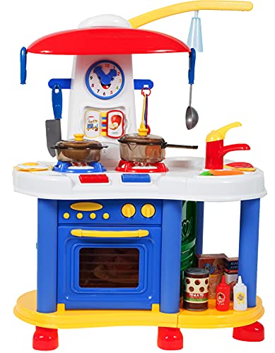 MalPlay Blaue Kinderküche | Spielküche mit Herdplatte und Uhr | mit Zuberhör und Produkte | Rollenspiel Geschenk für…
