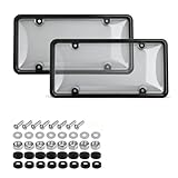 2-Pack License Plate Cover Frames Protector Combo, Clear Plate Frame Anti-Scratch Anti-Glare for Car Truck SUV, Includes All Mounting Hardware (Grey)