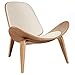 Produktbild PU Leder Esszimmerstuhl - Creative Minimalist Single Sofa Stuhl - Massivholz Unique Shell Side Chair - Zeitgenössische Freizeit Sitz Stuhl
