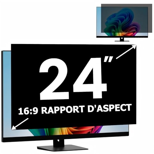 Filtre de confidentialité pour écran d'ordinateur de 24 pouces 16:9, Protection de Confidentialité Pour écran moniteur d'ordinateur Amovible 24 Pouces et Filtre Anti-Lumière Bleue Anti-éblouissement