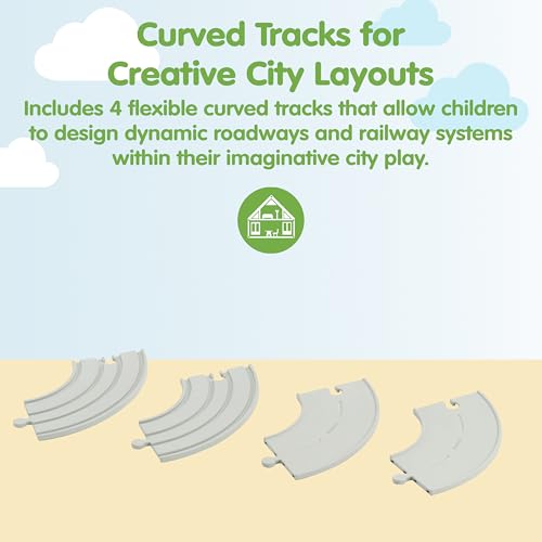 Image of PlanToys Rubber Road & Rail Expansion Tracks Set B Wooden Montessori Play Accessory | Imagination, Problem Solving and Creative World Building | Eco Friendly Track Set