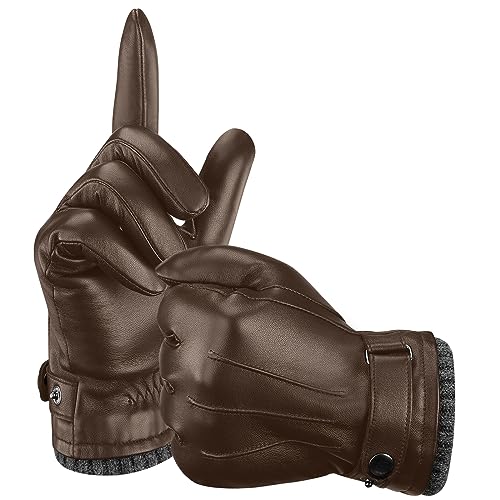 Aegend Leather Gloves for Men Soft Warm Lining Full Hand Touchscreen Winter Gift Thermal