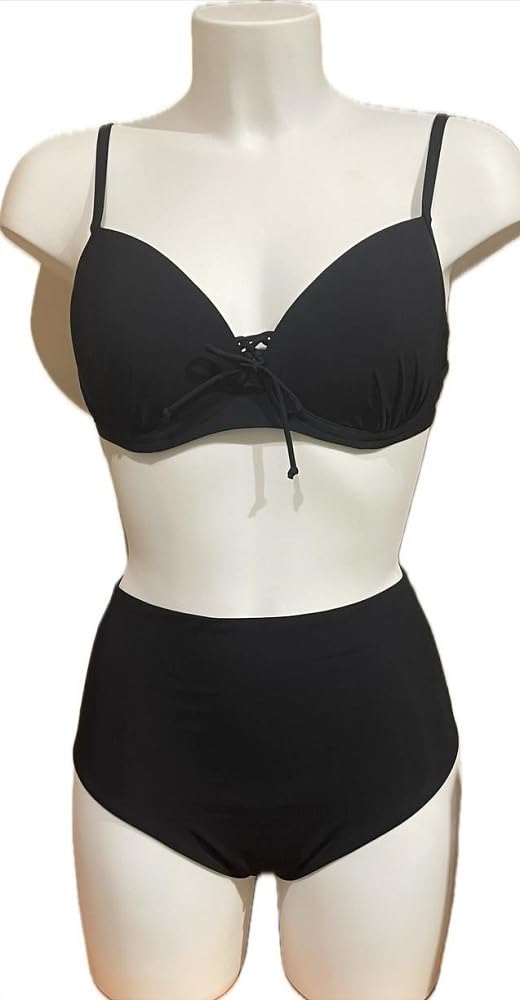 Bikini Reggiseno con Coppe Imbottite e Ferretto UO02C + Slip Alto UO011, Nero 00002, 4