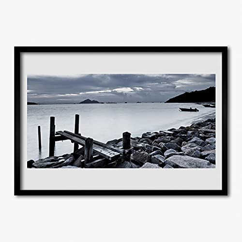 Photo paysage des pierres de plage en affiche encadrée 100x70 cm pour habiller un grand mur vide
