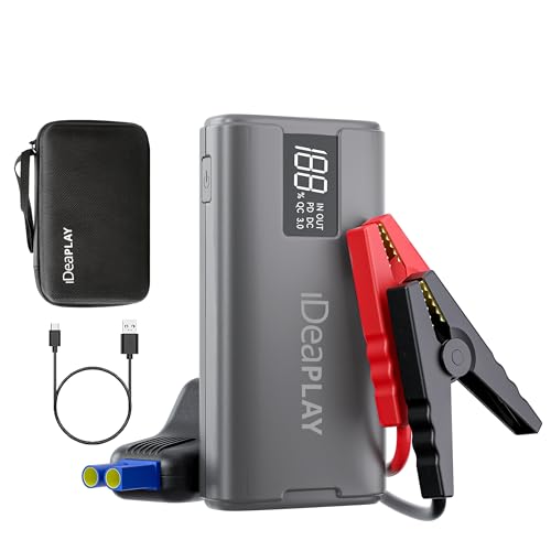 IDEAPLAY J10 Jump Starter, 2000A 12V Car Battery Jump Starter Portable for Up to 8.0L Gas and 7.0L Diesel Engine, Jump Box with Jumper Cables, Type C Fast Charging Battery Jumper with LED Flashlight