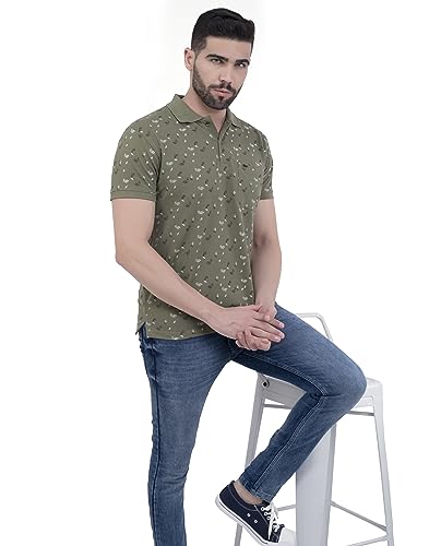 Image of PRORIDERS Half Sleeve Cotton Blend Regular Fit Men's Polo with Snap Button and Floral Print for Casual wear T-Shirt