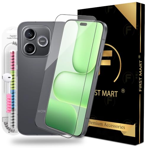 Image of FIRST MART Tempered Glass for Honor 600 Lite, 9H 0.3 mm Full-Glue Screen Protector with Cable Protector, 3D Edge-to-Edge, HD Clear, Case-Friendly, Black, Pack of 1