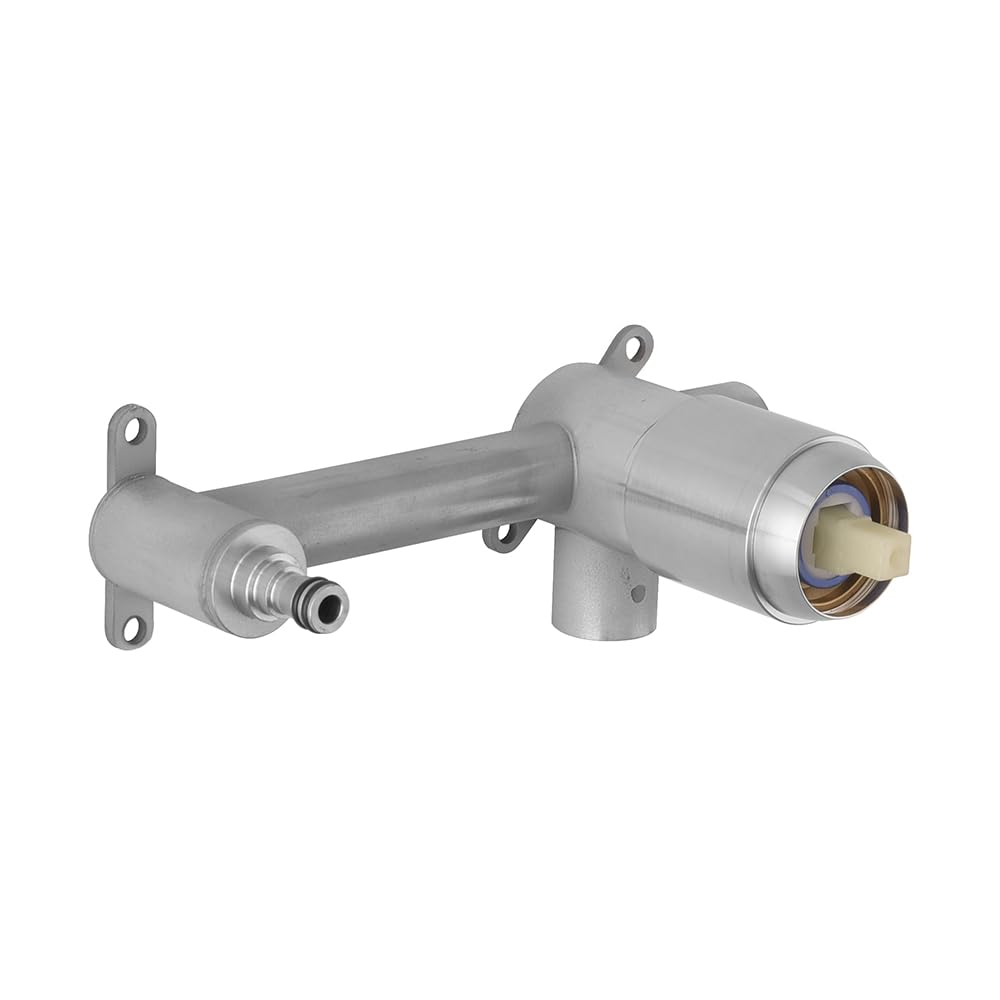 Miscelatore lavabo a muro con canna lunga satinato senza leva in acciaio inox, manopola rotante e indicatori per l’acqua, GEMINI