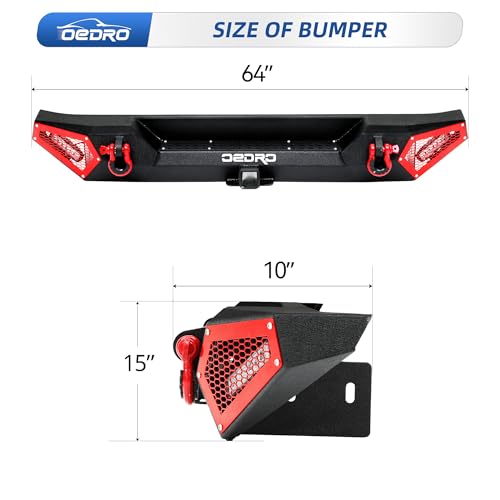 Image of OEDRO Rear Bumper w / 2 LED Lights Fits for 07-18 Jeep Wrangler JK 4Dr / 2Dr