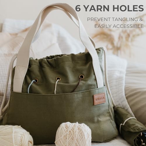 stylish crochet bag organizer easily organizes your yarn - durable canvas bag w 8 pockets stores plenty of yarn skeins amp crocheting suppliesaccessories - perfect basket for gifting to knitting fans