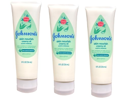 Image of Johnson's Baby Creamy Oil with Aloe & Vitamin E, Moisturizing Baby Body Lotion for Delicate Skin, Hypoallergenic and Free of Parabens, Phthalates, and Dyes, 8 Fl Oz, Pack of 3