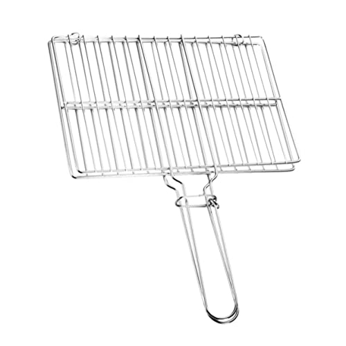 Garneck Cesta de Barbacoa Inoxidable con Mango para Asar Pescado y Verduras Clip Antiadherente para Bbq al Aire para Camping y Parrillas Casa
