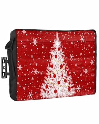 DecorLovee Outdoor TV Cover 80 to 85 Inches Weatherproof & Waterproof, Red Christmas Tree Outdoor TV Enclosure with Remote Control Pocket, Vintage Balls Snowflake Xmas Tree TV Screen Protectors