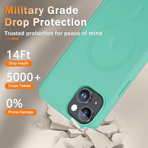 Image of YENAPOON for iPhone 15 Plus Case, iPhone 14 Plus Case, Matte Magnetic Phone Cover with 1 Screen Protector [Support for MagSafe] [Shockproof Military Grade Protection] Translucent Frosted Back, Teal