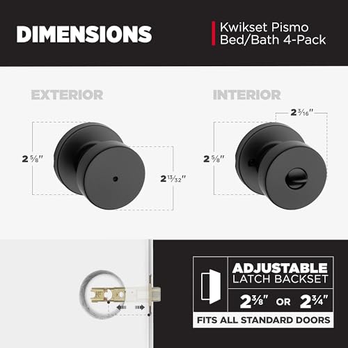 Image of Kwikset Pismo Interior Round Privacy Door Knob with Lock, Door Handle for Bathroom and Bedroom, Matte Black Keyless Push Button Lock Doorknob