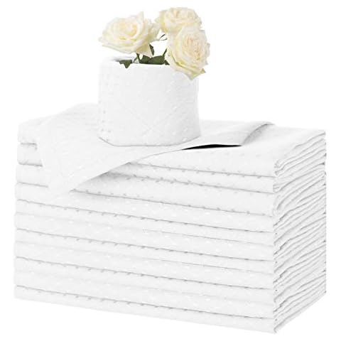 Eforcurtain Washable Polyester Dinner Napkins Cloth Set of 12 Reusable Table Dinner Napkins White for Hotel, Lunch, 17x17 Inch Cover