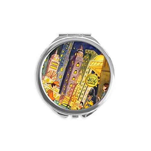 Miroir rond de poche chat aquarelle ville compact et robuste