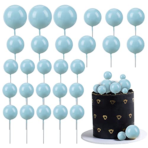 Gyufise 30Pcs Balls Cake Topper DIY Cake Insert Toppers Ball Cake Picks Cupcake Topper for Birthday Party Baby Shower Wedding Cake Decoration Blue