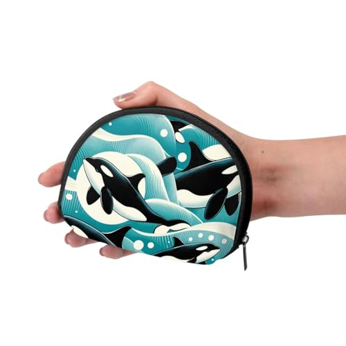 Portable Coin Purse Killer-Whales-Cartoon Mini Zippered Money Pouch Card Holder3