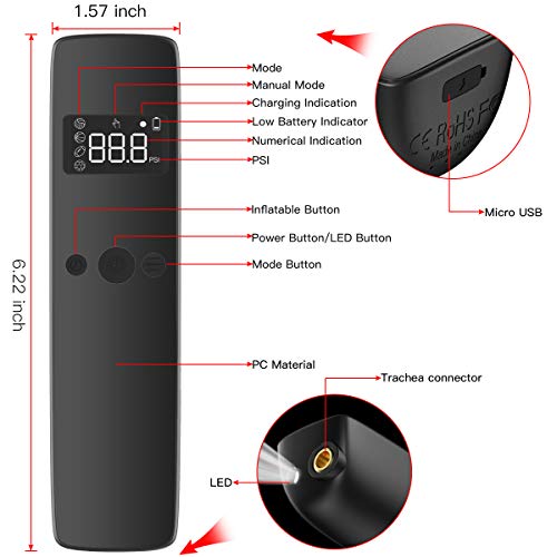 Cadrim Electric Ball Pump, Smart Ball Inflator and Handheld Air Inflation with 2 Needle and 1 Nozzle for Basketball Football Volleyball Rugby - Thumbnail 5