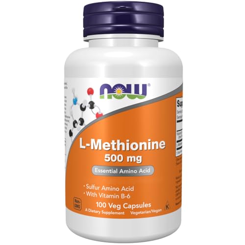 Now Foods, L-Methionine, 500mg, 100 Cápsulas, Probado en Laboratorio, Aminoácido, Vitamina B6, Sin Gluten, Sin Soja, No GMO