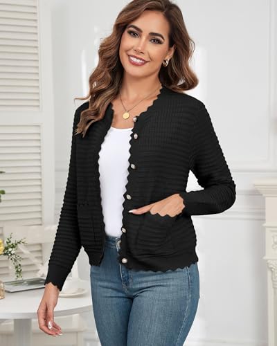 Image of ZAFUL Women's Cardigan Sweaters 2024 Casual Long Sleeve Open Front Button Down Tweed Knit Cardigans Fall Jackets Outerwear
