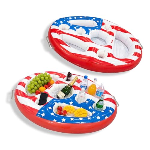 Floating Drink Holder. USA Flag Inflatable Pool Bar for Pool Beach Hot Tub & Party. Fun Pool Accessories for Adults.