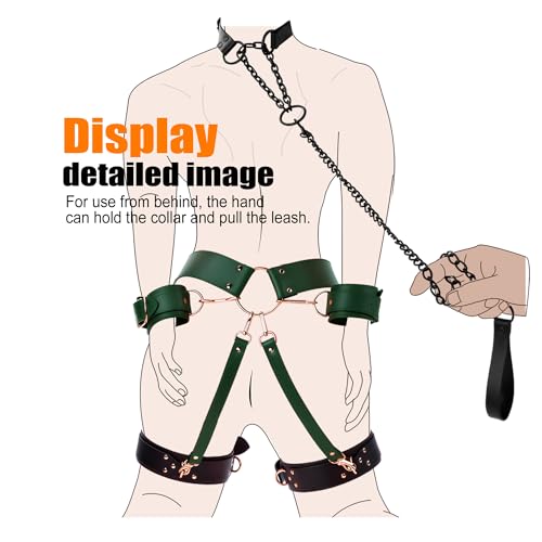 Image of BDSM Sex Bondage Restraints 10PCS Sets with Handcuffs, Thigh Cuffs, Waist Cuffs and Neck Cuffs. Adult Pleasure SM Games Sex Toys for Men Women and Couples(Green)