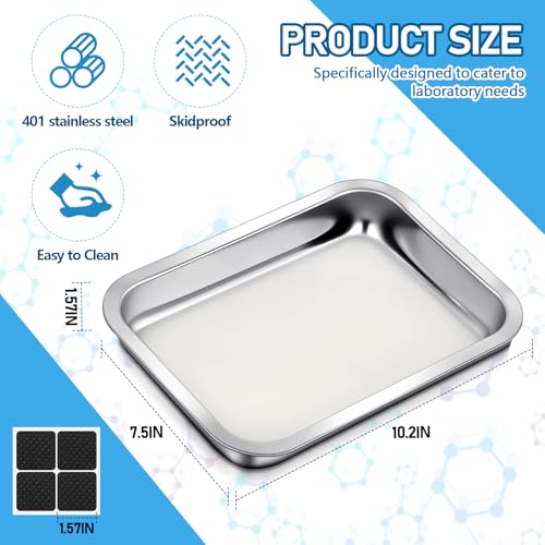 Image of Conelist 1 Set 10.2 x 7.5 Inch Stainless Steel Dissection Pan with Wax and Rubber Nonslip Mat, Reusable Classroom Dissecting Pan, Laboratory Tray for Biology Lab, Science Education Supplies (White)