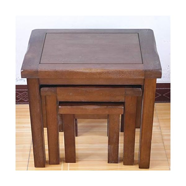 Original Walnut Solid Oak Nest of 3 Tables Wood Retro Style Side/End/Lamp Nesting Coffee Table Set Wooden - Image 4