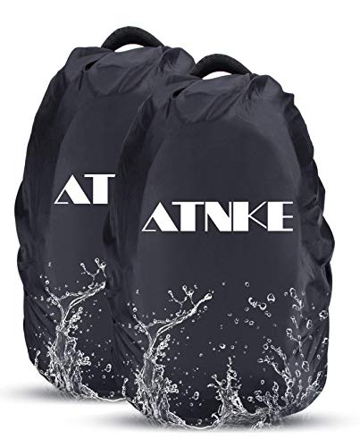 ATNKE 2 Pieces Waterproof Backpack Rain Cover with Elastic Buckle for Hiking,Camping,Cycling,Outdoor Activities/(S:18-25L,M:26-40L,L:41-55L)/Black/M