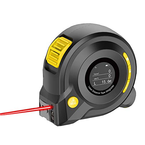 Laser Tape Measure,Laser Measure,3-in-1,131 FT / 40 M Laser Ranging,16 FT / 5 M Tape Measure,Circle Ranging Function with LCD Digital Display, Tape measure lock button.Unit switch,m/inch/ft