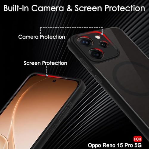 Image of TheGiftKart Hybrid Shockproof Back Cover Case for Oppo Reno 15 Pro 5G Compatible with MagSafe | Hard Back Cover Case for Oppo Reno15 Pro 5G (PC & TPU, Translucent Smoke Matte Back, Black Sides)