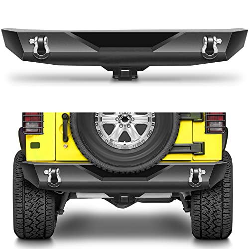 SCITOO Rear Bumper Replacement for 2007-2018 for Jeep Wrangler JK with Hitch Receiver D-ring Shackle Texture Black