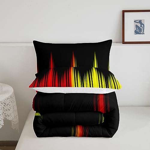 Image of Red, Yellow & Black Comforter Set - Full Size, Kids Boys Girls Ombre Striped Duvet Set 3Pcs