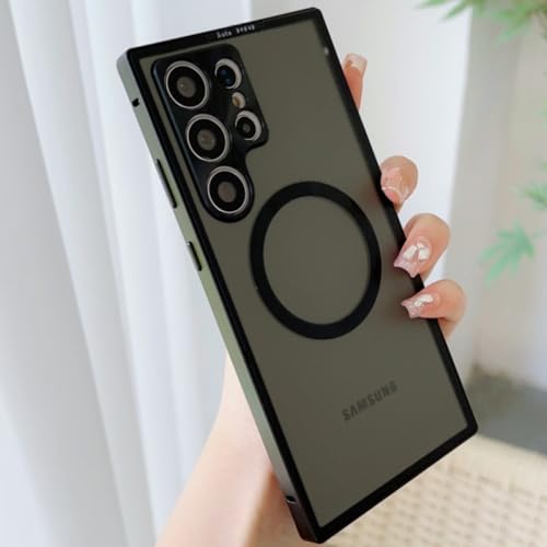 Étui en métal pour Samsung S23 Ultra avec protecteur de caméra et couverture magnétique noir