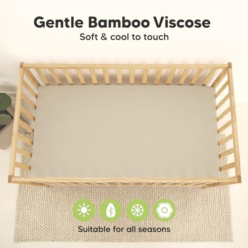 Image of 2-Pack Waterproof Baby Crib Sheets for Boys, Girls, 52x28 (Ecru) | Viscose Derived from Bamboo Toddler Bed Sheet Neutral, Fitted Crib Mattress Protector Cover for Baby Bedding, Soft & Gentle