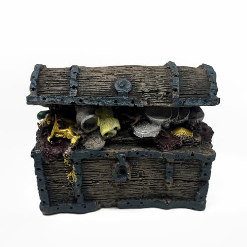 Image of Mipukbay Treasure Chest Fish Tank Decorations, Funny Aquarium Decor Ornament for Small Aquarium and Fish Tank, Safe Landscape Rock Cave for Betta Fish, Goldfish and Aquatic Pets
