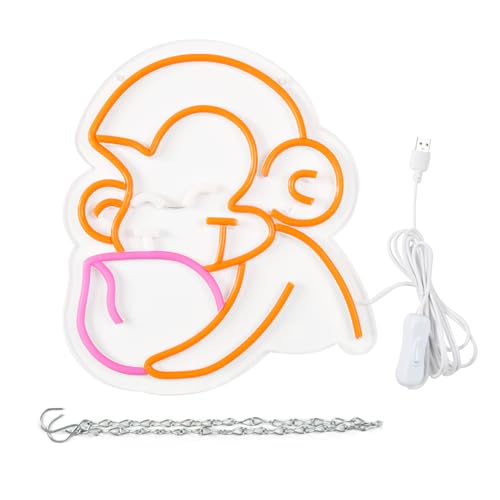 Image of Balanar Cartoon Monkey Neon Sign For Wall Decoration Peach Neon Signs LED Signs Anime Style Neon Lights Room Decoration Birthday Party Gifts Aesthetic Red Kids Bedroom Decor