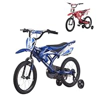 LSBIKE 16\" 18'' Kids Bike Moto Bicycle Motocross Motorcycle Bike Simulated Motorbike Sound With Removable Stabilisers Wheels for Ages 3-9 Years Old Boys Girls (16in Blue)